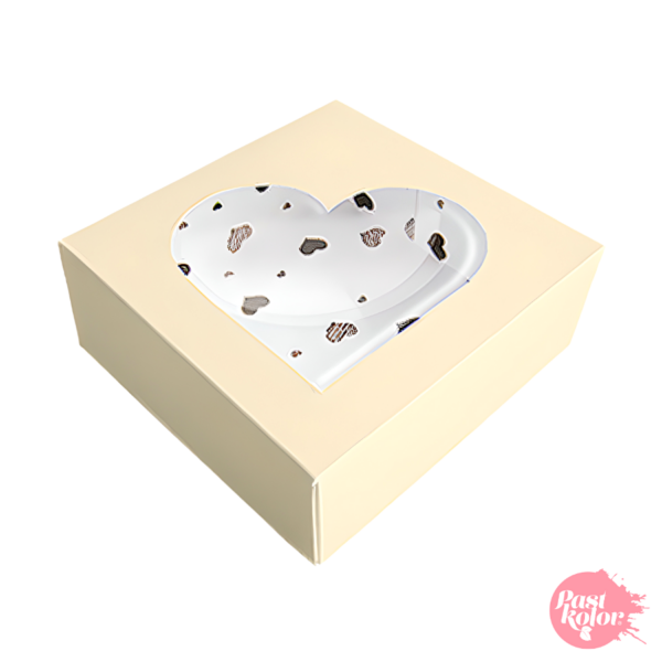 Caja galletas o dulces corazón 14x13 cm color champagne