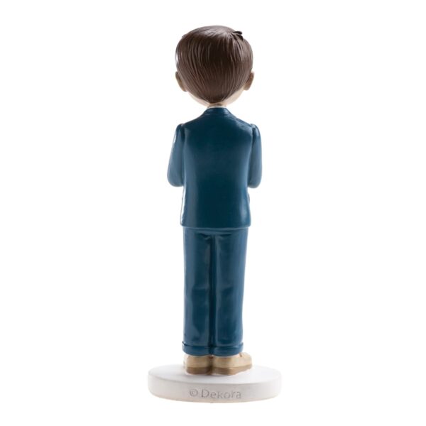 Figura tarta Comunión niño con rosario y traje azul 16 cm- Dekora