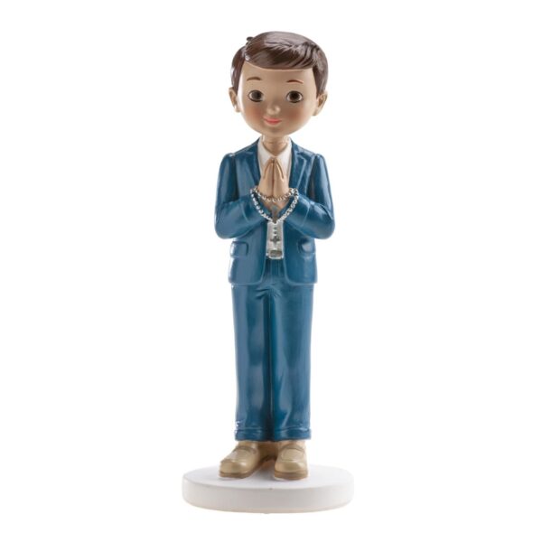 Figura tarta Comunión niño con rosario y traje azul 16 cm- Dekora