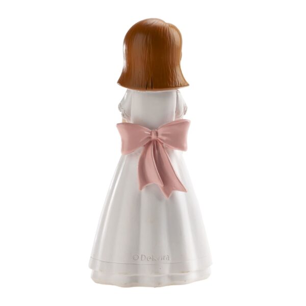 Figura tarta Comunión niña con rosario y lazo rosa 16 cm- Dekora